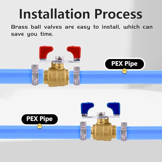 4PCS Foskan 3/4" PEX Crimp Ball Valve, Brass Full Port Shut-off Valve with Blue/Red Butterfly Handle for Portable Water Poject