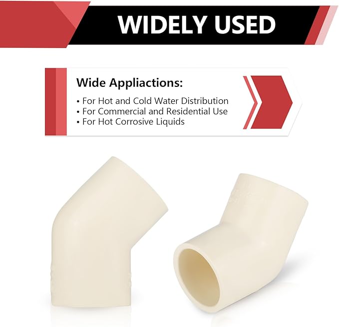100-PACK EFIELD CPVC Elbow,3/4" Slip x Slip 45-Degree Elbow Fitting,(CPVC008-20-100PCS)
