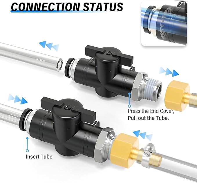 TAILONZ PNEUMATIC 5/32 Inch Tube OD x 1/8 Inch NPT Thread Ball Valve Air Flow Control Valve Push to Connect Fitting BVC-5/32-N1（Pack of 3）