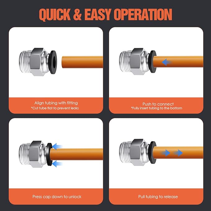 1/4"OD x 1/4"NPT Thread Push to Connect Fittings Kits - 20PCS Air Line Connectors with Straight, Elbow - Quick Connect Pneumatic Fittings, Push Lock Air Hose Fittings for Compressor, Air Tools, Tubing