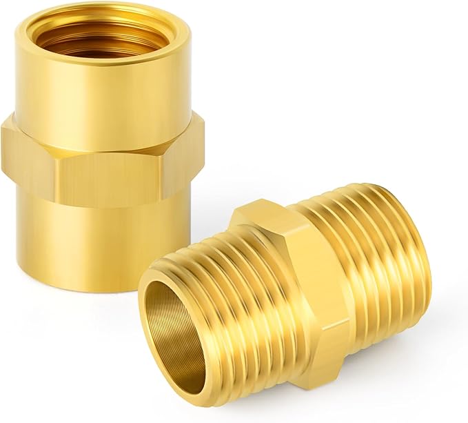 GASHER 4PCS Metals Brass Pipe Fitting, Hex Nipple Brass Hex Coupler, 3/8" x 3/8" NPT Male Thread Pipe, 3/8 Inch x 3/8 Inch NPT Female Thread Pipe