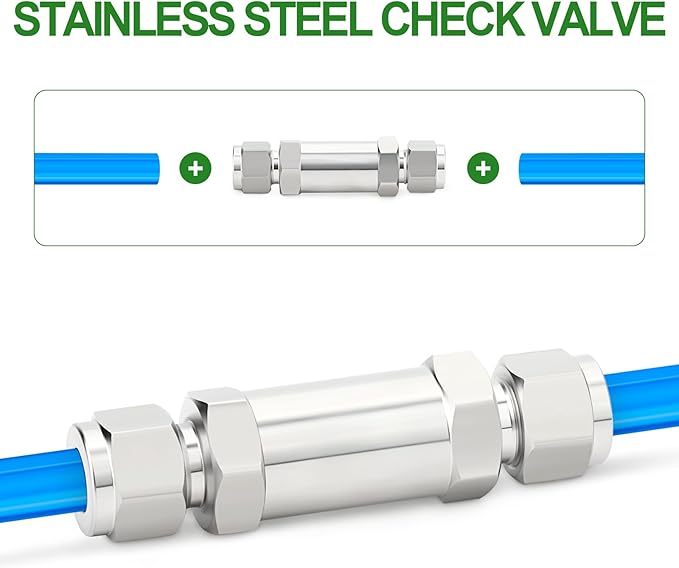 TAISHER 1PCS 304 Stainless Steel 3/8" Tube OD Check Valve,Backflow Prevention,One Way Non-Return Check Valves