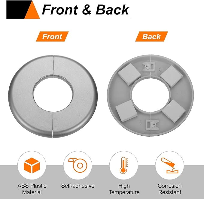 HARFINGTON 8pcs Wall Split Flange 33.5mm/1.3" Self-Adhesive Plumbing Cover Plates ABS Plastic Round Escutcheon Plate Buckle Design for Water Pipe Bathroom Kitchen Decoration, Gray