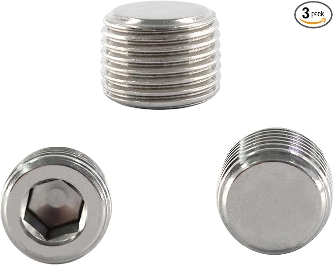 Stainless Steel Pipe Fitting 1/2" NPT Hexagonal Countersunk Male Thread Pipe Plug, 3PCS