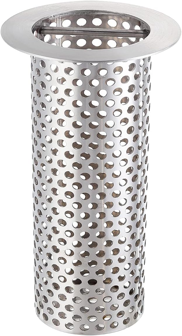 Commercial Floor Drain Strainer, 3 1/2" Lip Diameter x 6" Tall Perforated Cylindrical Mesh 316 Stainless Steel Drain Strainer with Carry Handle for Restaurant/Factory/Kitchen/Laboratory