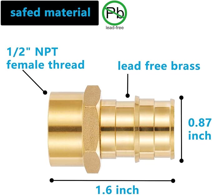 (10 Pack) Lidertik PEX A Fittings Expansion Female NPT Adapter, 3/4" PEX F1960 to 1/2" NPT Female Threaded Adapter Brass