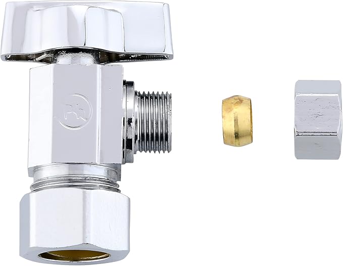 (5-Pack) Cyrret Angle Stop Shut off Valve 1/4 Quarter Turn 5/8" OD (1/2" Nominal) Compression Inlet X 3/8" OD Compression Outlet Chrome Plated Brass