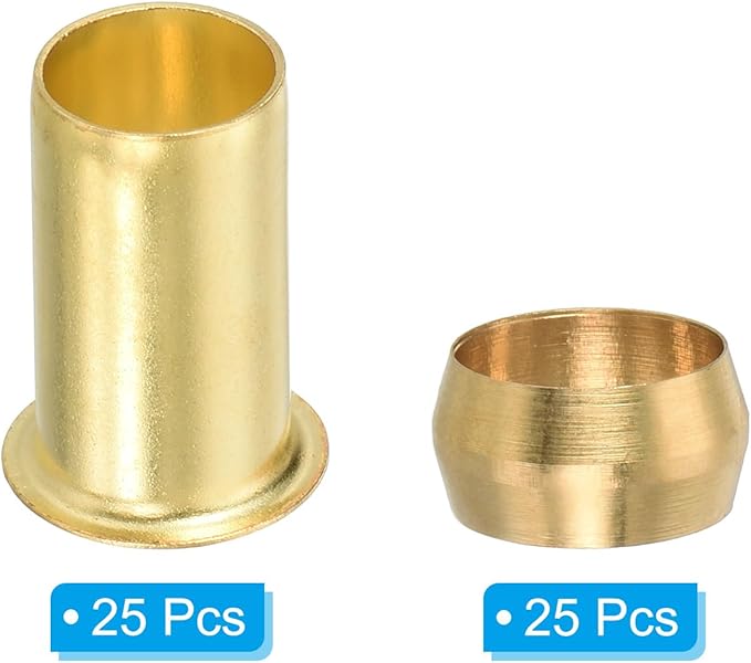 PATIKIL 3/8" Tube ID Compression Assortment Kit, 15 Set Brass Compression Sleeve Ferrule & Insert for Water Oil Pipe