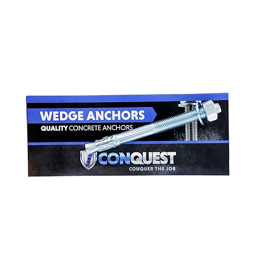 Conquest 3/4" x 8-1/2" Zinc Plated Wedge Anchors (Box of 10) – High Performance Concrete Anchors – Rust Resistant Zinc Plating for Dry Interior Environments – Heavy Duty Fastener for Concrete