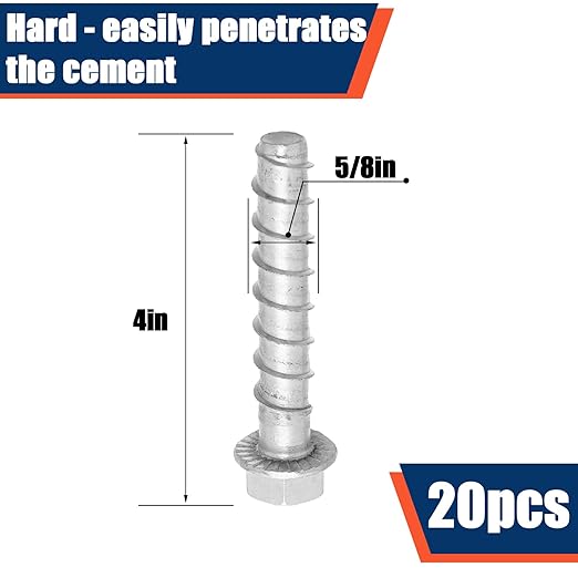Tandefio 20 Pack 5/8" x 4" Concrete Screw Anchor Galvanized Large Diameter Heavy Duty Plated Concrete Anchors for Masonry Brick Anchoring Block Decking Framing Hex Drive