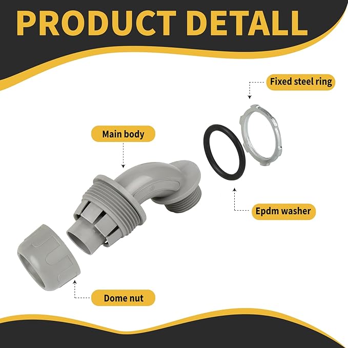 Conduit Connectors, 3/4 Inch Liquid Tight Connector NPT Non-Metallic for PVC Electrical Flexible Conduit Fittings, 90 Degree, UL Listed for Home Outdoor Tubes Tools, Grey (120-Pack)