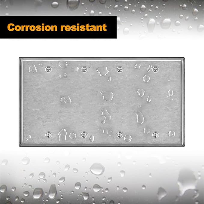 BESTTEN 4-Gang Blank Metal Wall Plate with Ｗhite or Clear Plastic Film, Corrosion-Resistant No Device Stainless Steel Outlet Cover, Standard Size, Brushed Finished, H4.53” x W8.23”