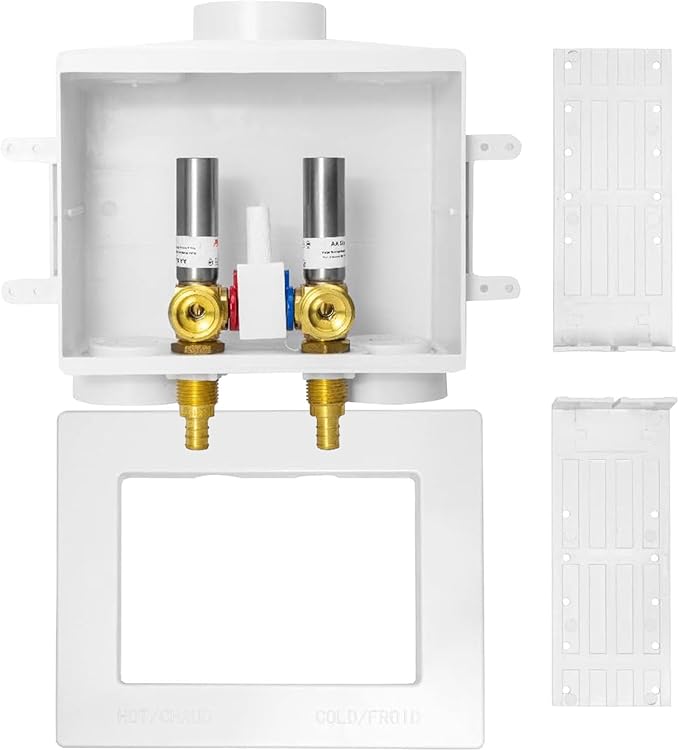 Washing Machine Outlet Box, Double Drains, Single Lever, 1/2 Inch Pex Crimp Inlet x 3/4 Inch MHT Outlet Connection, with Stainless Steel Water Hammer Arrestor(Pack of 2)(WM017-2Pack)