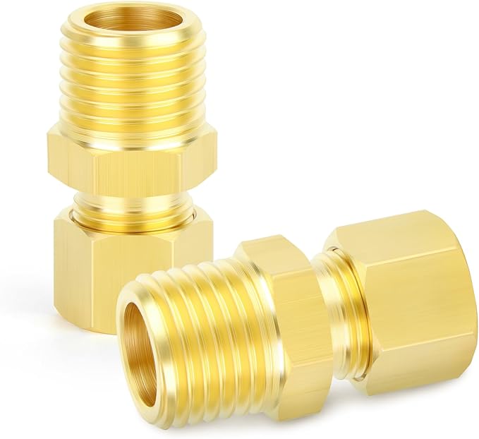 GASHER 10PCS Brass Compression Tube Pipe Fitting Connector, Straight Coupling Adapter 1/8" Tube OD x 1/8" NPT Male Connector