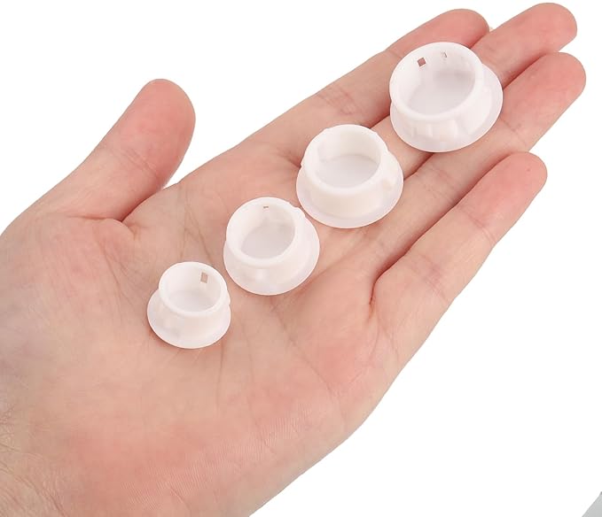uxcell 23/32" Plastic Hole Plugs, 110Pcs Flush Type Panel Round Snap in Fastener Knockout Locking Plugs for Furniture Insert End Caps Panels, White