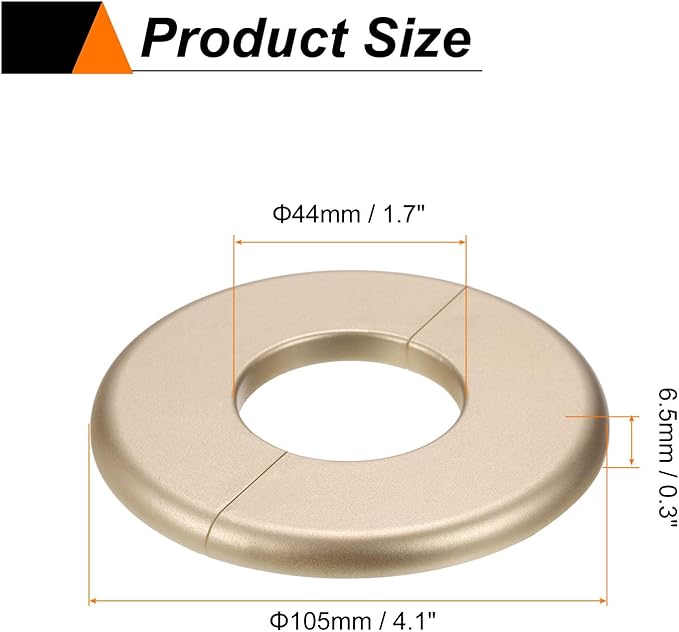 HARFINGTON 8pcs Wall Split Flange 44mm/1.7" Self-Adhesive Plumbing Cover Plates ABS Plastic Round Escutcheon Plate Buckle Design for Water Pipe Bathroom Kitchen Decoration, Gold Tone