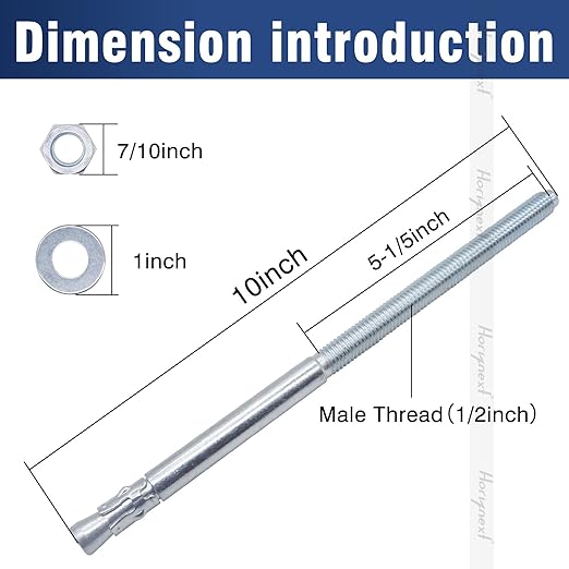 1/2" x 10" Wedge Anchor, for Cement and Concrete only, zinc-Plated Carbon Steel Screws and lag Bolts （ 10 pcs