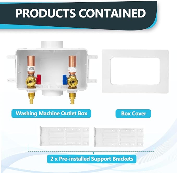 Washing Machine Outlet Box, Center Drain, 1/2 Inch Pex Crimp Inlet x 3/4 Inch MHT Outlet Connection, with Copper Water Hammer Arrestor (Pack of 50)