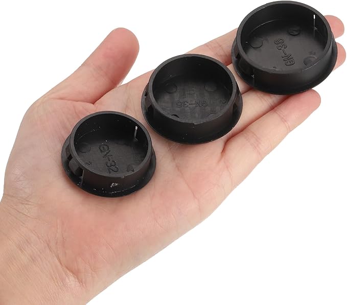 uxcell 1-3/8" Plastic Hole Plugs, 36Pcs Flush Type Panel Round Snap in Fastener Knockout Locking Plugs for Furniture Insert End Caps Panels, Black