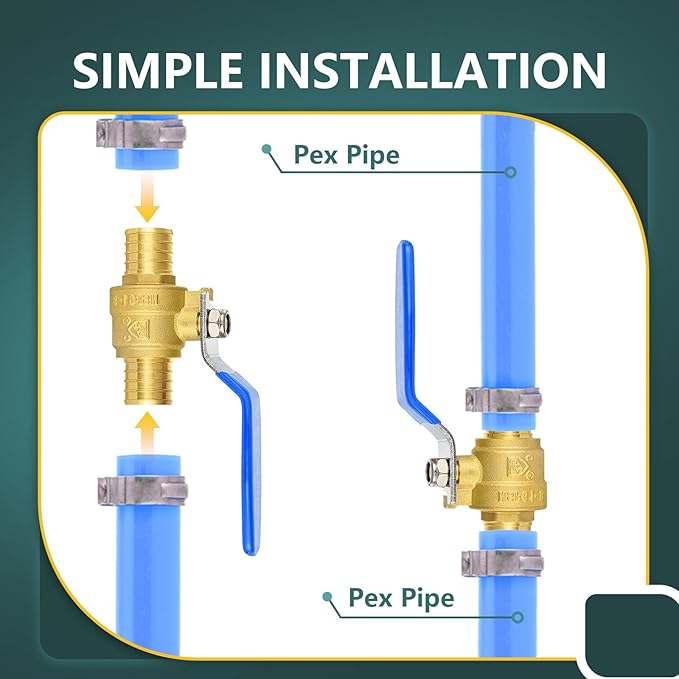 6 Pack Ball Valves, 1" Pex Crimp Shut Off Valve Blue, Brass Full Port Pex B Shut Off Ball Valve for Hot and Cold Water, NSF/ANSI 61 Certified