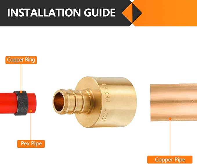 25-Pack HeSun PEX Fittings, 1/2" PEX x 3/4" Female Sweat Adapter (Over Copper Tube), Brass Crimp Fitting for ASTM F1807(PEX1807131-25)