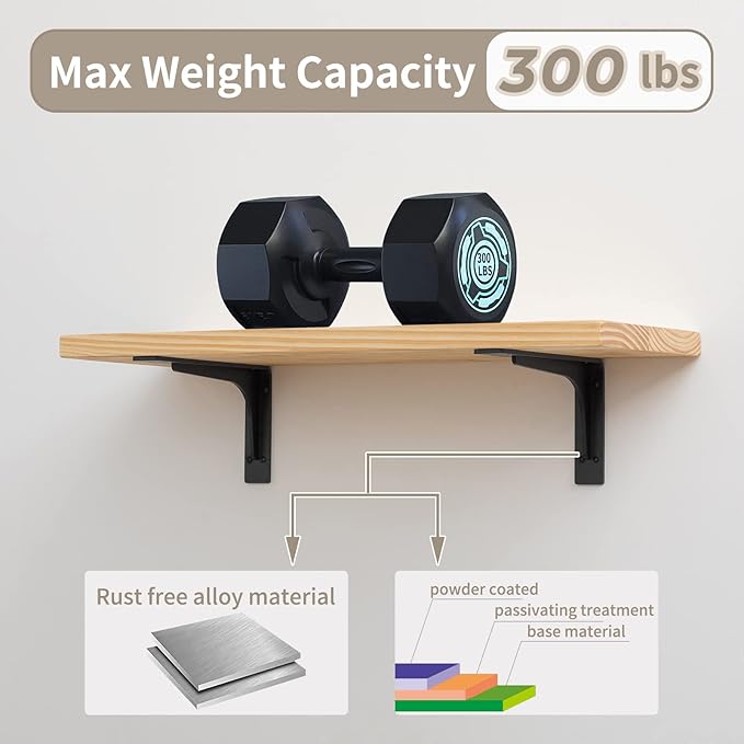 10"x 6"Shelf Brackets,L Shelf Brackets,max Load 300lbs, Vertical Angle, Premium Alloy Metal Heavy Duty Shelf Bracket, high Strength Mounting Hardware Included, Corner Brace Joint,Pack of 4.