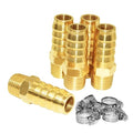 JoyTube 5 Pcs Hose Barb Fittings 1/2" Barb to 1/4" NPT Male Thread Brass Metals Adapter Connector with Hose Clamp
