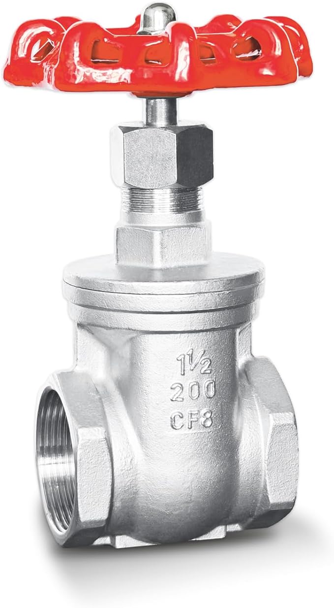 1-1/2" NPT Stainless Steel Gate Valve, Heavy Duty Female x Female Thread Manual Rotary Sluice Valve with Wheel Handle for Water, Oil, Gas, Industrial Plumbing, and HVAC Systems (1-1/2", DN40)