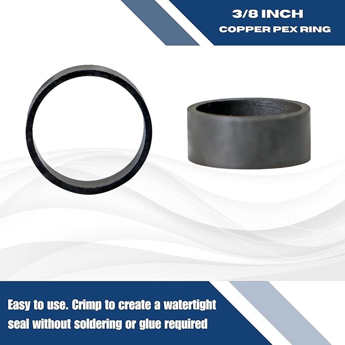 XFITTING 3/8 Inch Copper Pex ring Black Oxidized Surface, 25 Pieces