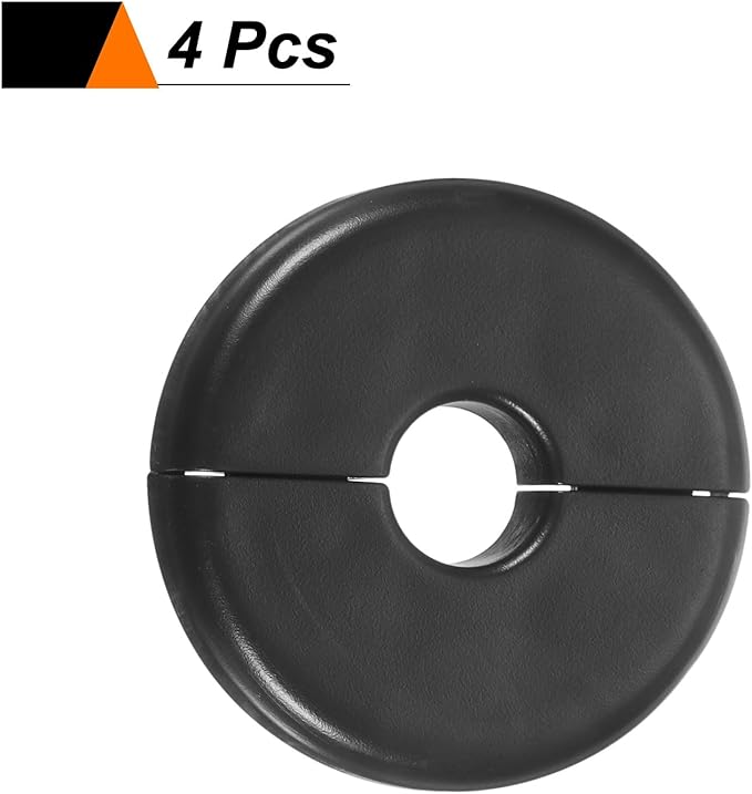 HARFINGTON 4pcs Wall Split Flange 11mm/0.4" Self-Adhesive Plumbing Cover Plates ABS Plastic Round Escutcheon Plate Buckle Design for Water Pipe Bathroom Kitchen Decoration, Black
