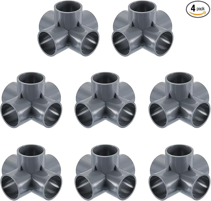 uxcell 1-1/4" PVC Fittings, 4 Pcs 5 Way Elbow Connector Elbow PVC Furniture Fittings Corner Fitting for Water Supplies PVC Furniture DIY Shelf Greenhouse Tent Connection, Grey