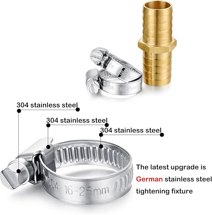 Solid Brass Garden Hose Repair Connector with Clamps Hose Repair Kit, 3/4"Barb Garden Hose Fittings (3/4"Barb-3 Set)