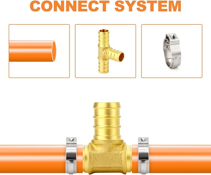 GASHER 20Pcs No Lead Brass 1/2" Pex Tee Fittings, 1/2 Inch Pex Fittings for Pex Tubing