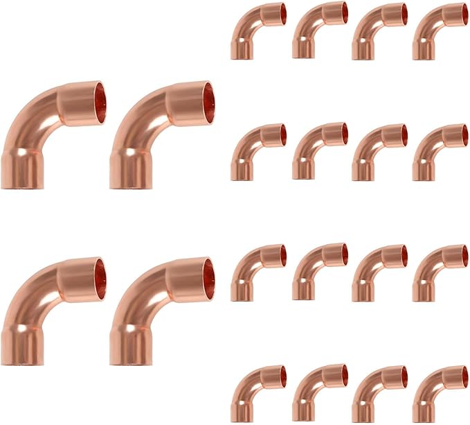 20-Pack HeSun Copper Fittings, 1-1/2-Inch Long Radius 90-Degree Copper Elbow, C x C with Sweat Solder Connection
