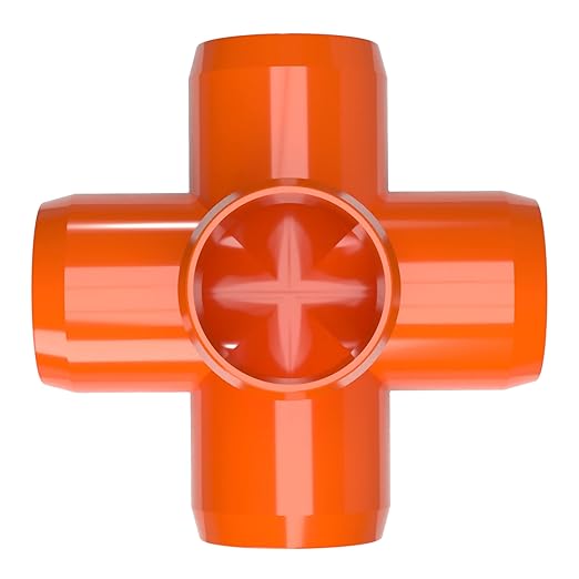 FORMUFIT 3/4" 5-Way Cross Furniture Grade PVC Fitting in Orange, Made in USA, UV-Resistant, Impact-Proof, 1.050” Actual Socket Diameter (Pack of 8) - F0345WC-OR-8