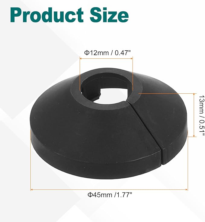 uxcell Escutcheon Plate, 2Pcs 12mm - Fit 0.39" Outer Diameter Split Pipe Flange Water Pipe Cover Collar Decoration, PP Plastic Plumbing Cover Plates (Black)