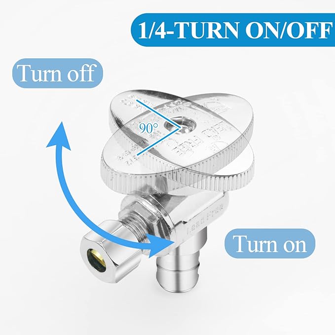 WiseWater 1/2 PEX Angle Stop Valve 1/2" PEX x 1/4" Compression, 1/4 Turn Shut Off Valve, Heavy-Duty Chrome Brass Plumbing Fitting for Sink & Toilet (5-Pack)