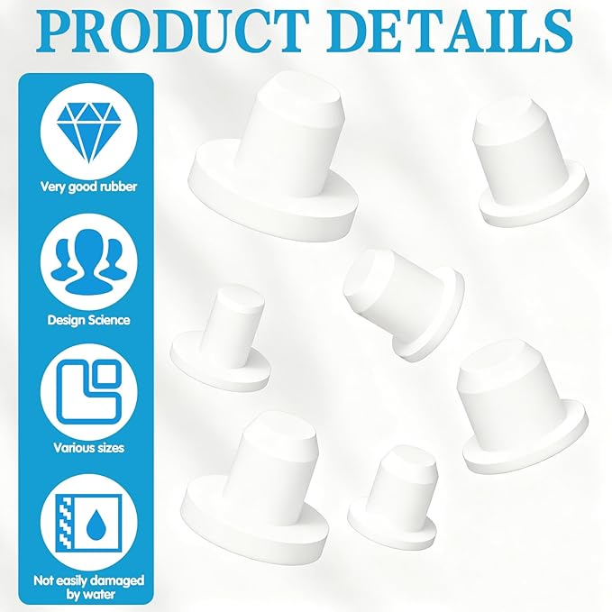 140Pcs White Rubber Plug Box, Round Hole Silicone Tool Various Sizes Rubber Plugs Round Holes, T-Type Flexible Stopper Sealing Covers for Car Wiring Furniture