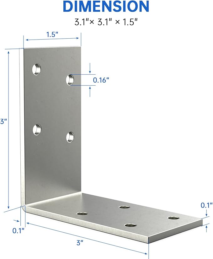 (8PCS) L Brackets Heavy Duty,90 Degree Angle Bracket,Galvanized Corner Brace, Angle Iron,for Wood 90 Degree L Shape Bracket,3"x3"Metal Angle Shelf for Wood Beams Framing Fence