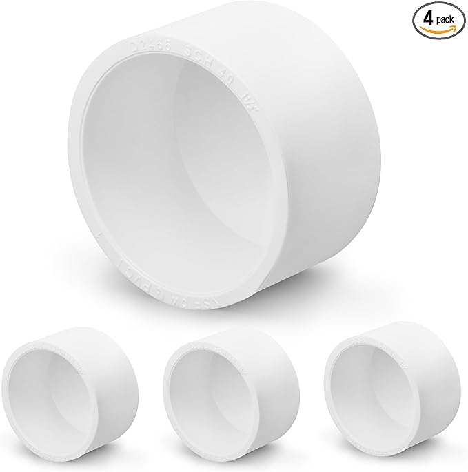 SCH40 PVC Cap 1-1/2 Inch - Fit Standard 1-1/2" SCH40 PVC Pipes (OD Approx. 1.9"), Zernmiarder Furniture Grade Pipe Caps, White Pipe Cover Fittings for Plumbing, DIY, Garden & Furniture - 4 Pcs