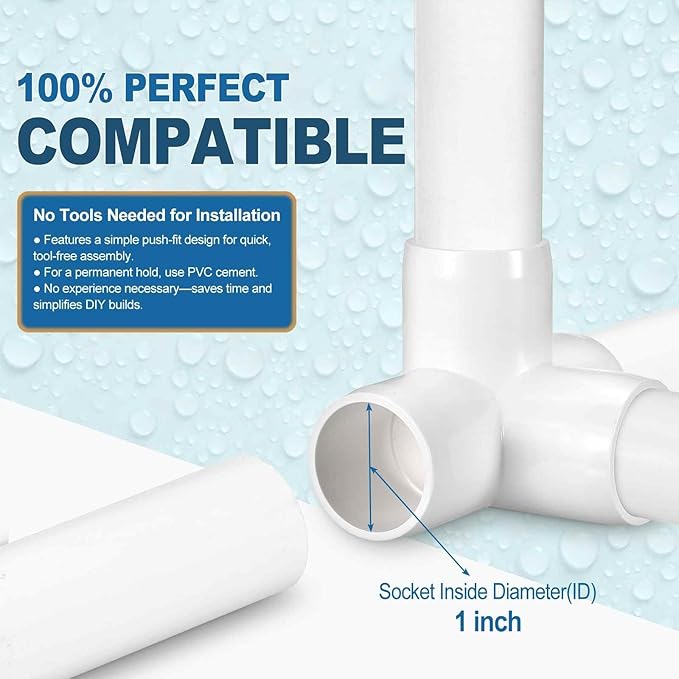 12 Pack 1" SCH40 PVC Elbow Pipe Fitting, 4-Way PVC Elbow Corner Side Outlet Tee Fitting, Furniture Grade Pipe Connectors for DIY Project, Pond Protection, Socket x Socket, White