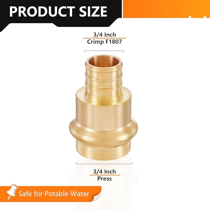 20-Pack HeSun Copper Press Fitting Adapter,3/4" PRESS X 3/4" PEX F1807 Crimp Coupling, LF Brass(PEX1807346-20)