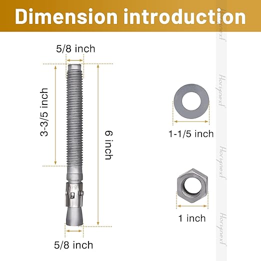 5/8 x 6 inch Wedge Anchor Galvanized Carbon Steel, Expansion Screw Bolt Heavy Duty Fastener for Concrete Masonry Cement（Pack of 4pcs