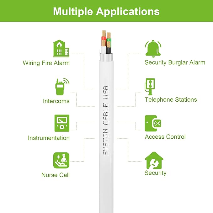 SYSTON 18/4 Fire Security Burglar Station Sound Alarm Control Cable Wire, Riser-Rated CMR/CL3R Shielded 100% Copper Stranded UL/ETL,UV Resistant RoHS for Indoor/Outdoor Low Voltage Applications Use