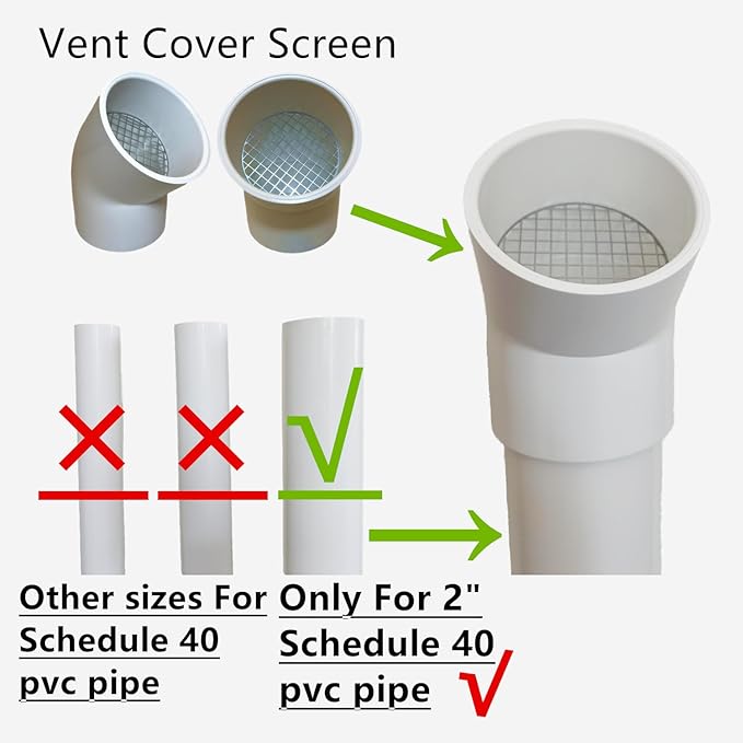 PVC Vent Cap 1 pcs 45-Degree for 2" Schedule 40,PVC Termination Cap,Vent Cover Screen,Round Furnace PVC Pipe Stainless Steel Roof Vent Cap,Installation not Required That PVC Elbow,or Coupling