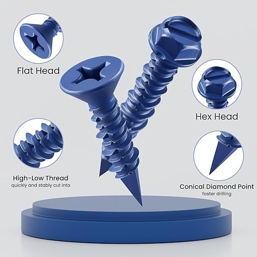 35Pcs 3/16 x 3-1/4 Inch Concrete Screws Anchor with Drill Bit, Blue Hex Head Masonry Brick Stucco Cement Block Screws, Diamond Point