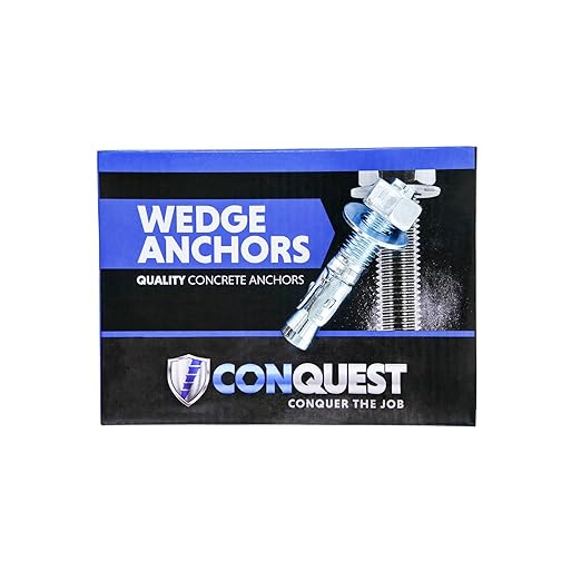 Conquest 5/8" x 3-1/2" Zinc Plated Wedge Anchors (Box of 25) High Performance Concrete Anchors - Rust Resistant Zinc Plating for Dry Interior Environments - Heavy Duty Fastener for Concrete