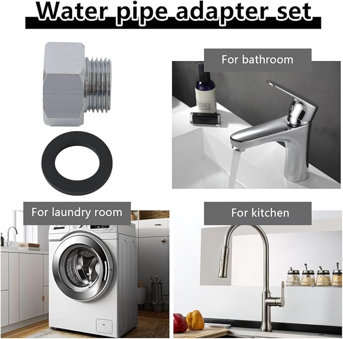 YYU 4-Pack Water Line Adapter, Pipe Fittings in 1/2" Female to 3/8" Male Reducer Adapter for Kitchen Bathroom Faucet Supply Hose, Stop Valve Pipe Connector With Rubber Washer