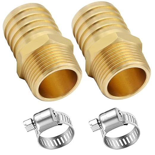 JoyTube 2 Pcs Hose Barb Fittings 3/4" Barb to 3/4" NPT Male Thread Brass Metals Adapter connector with Hose Clamp