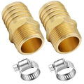 JoyTube 2 Pcs Hose Barb Fittings 3/4" Barb to 3/4" NPT Male Thread Brass Metals Adapter connector with Hose Clamp